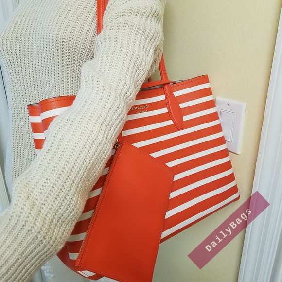 NWT KATE SPADE TAMARILLO MULTI ORANGE ALL DAY SAILING STRIPE MULTI LARGE BAG - Picture 6 of 9